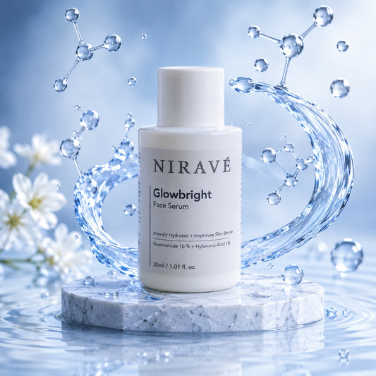 NIRAVÉ Glowbright Face Serum 30ml | Niacinamide 10% + Hyaluronic Acid 1% Serum for Glowing Skin, Dark Spots, Open Pores & Hydration